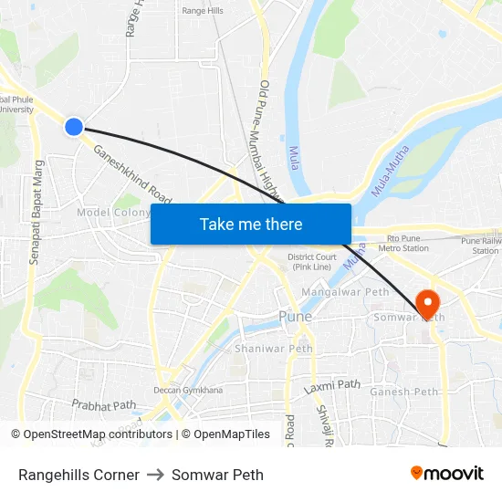 Rangehills Corner to Somwar Peth map