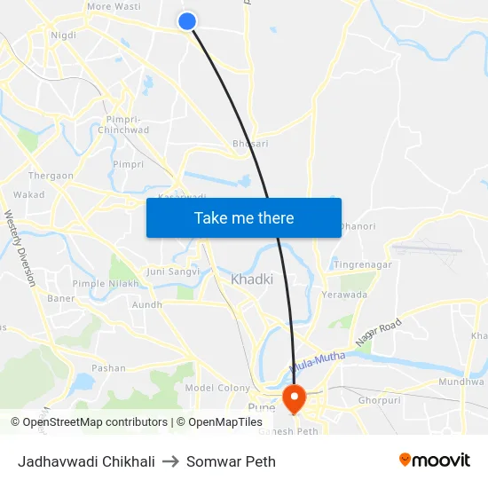 Jadhavwadi Chikhali to Somwar Peth map
