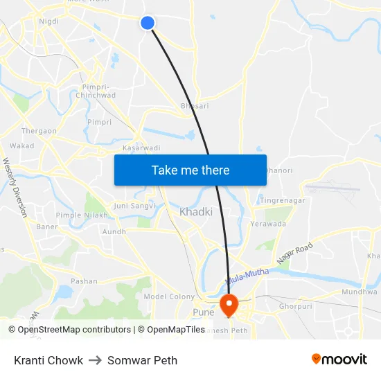 Kranti Chowk to Somwar Peth map