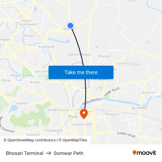 Bhosari Terminal to Somwar Peth map