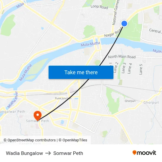 Wadia Bungalow to Somwar Peth map