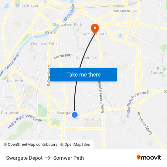 Swargate Depot to Somwar Peth map