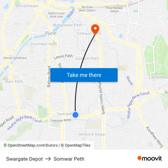 Swargate Depot to Somwar Peth map