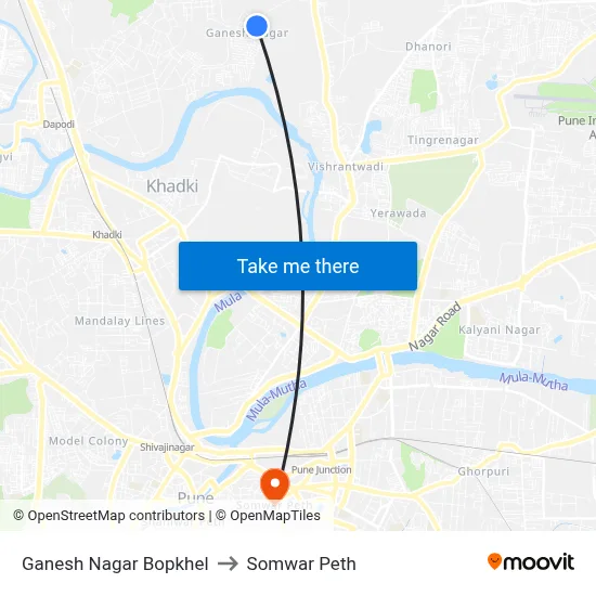 Ganesh Nagar Bopkhel to Somwar Peth map