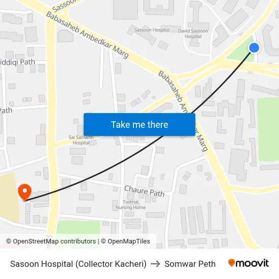 Sasoon Hospital (Collector Kacheri) to Somwar Peth map
