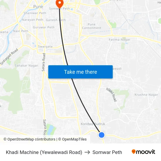 Khadi Machine (Yewalewadi Road) to Somwar Peth map