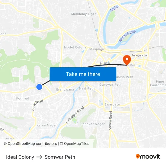 Ideal Colony to Somwar Peth map
