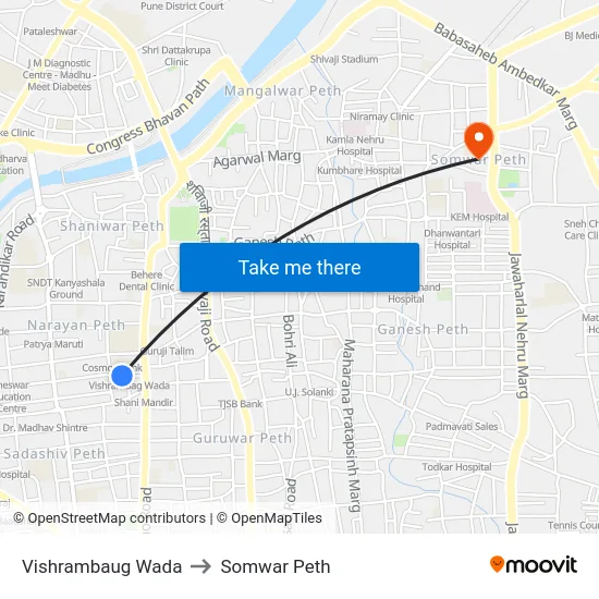 Vishrambaug Wada to Somwar Peth map