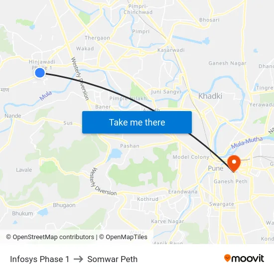 Infosys Phase 1 to Somwar Peth map