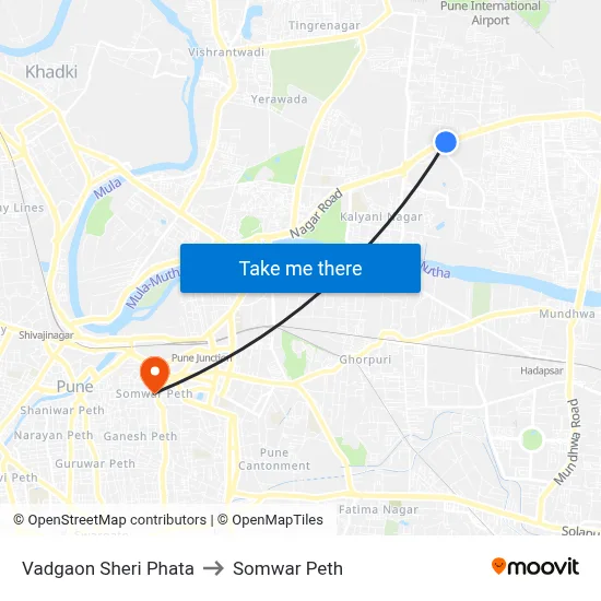 Vadgaon Sheri Phata to Somwar Peth map