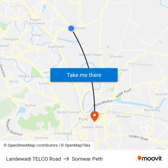 Landewadi TELCO Road to Somwar Peth map