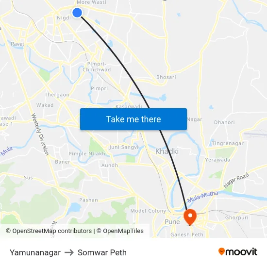 Yamunanagar to Somwar Peth map