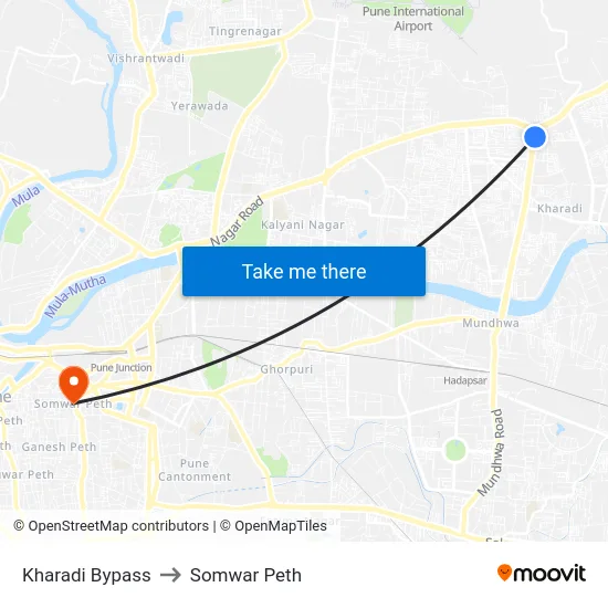 Kharadi Bypass to Somwar Peth map