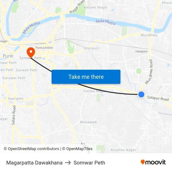 Magarpatta Dawakhana to Somwar Peth map