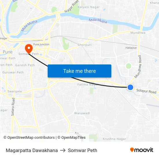 Magarpatta Dawakhana to Somwar Peth map