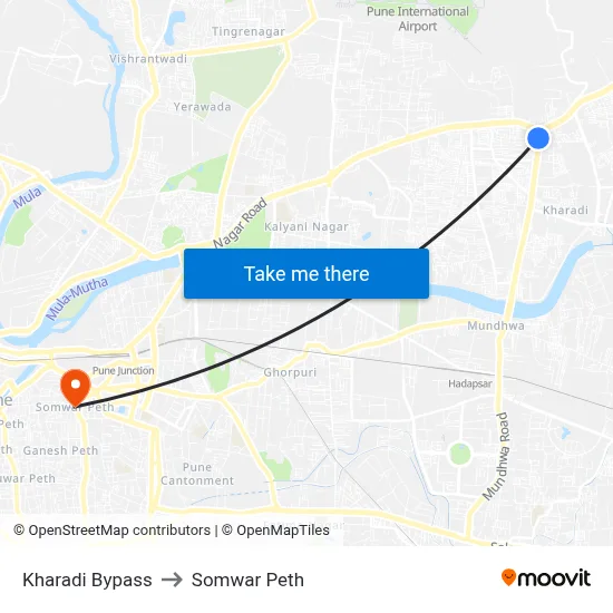 Kharadi Bypass to Somwar Peth map