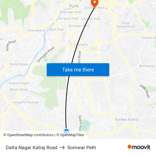 Datta Nagar Katraj Road to Somwar Peth map