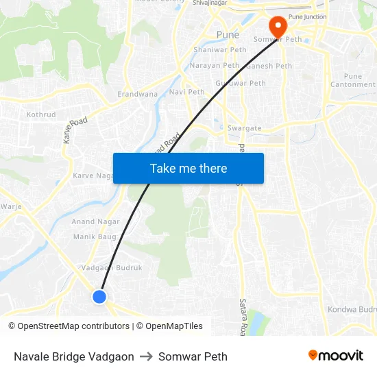 Navale Bridge Vadgaon to Somwar Peth map