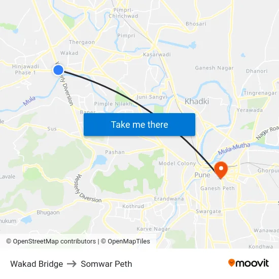 Wakad Bridge to Somwar Peth map