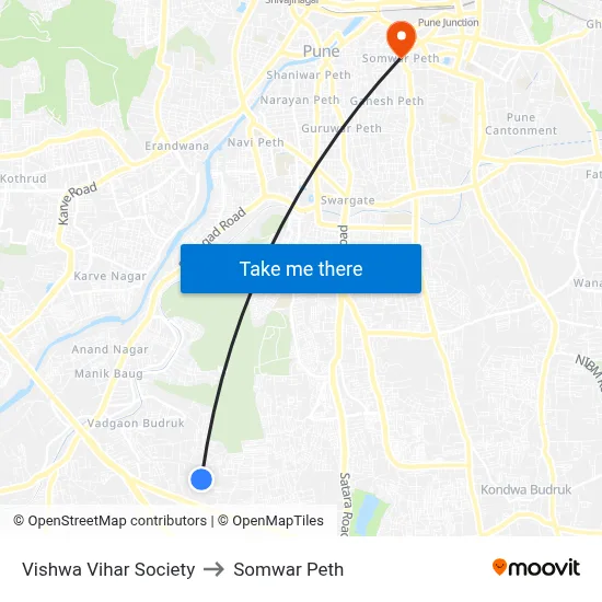 Vishwa Vihar Society to Somwar Peth map