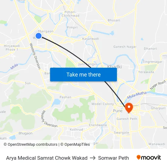 Arya Medical Samrat Chowk Wakad to Somwar Peth map