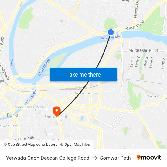 Yerwada Gaon Deccan College Road to Somwar Peth map