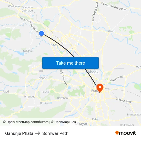 Gahunje Phata to Somwar Peth map