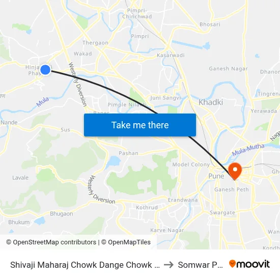 Shivaji Maharaj Chowk Dange Chowk Road to Somwar Peth map