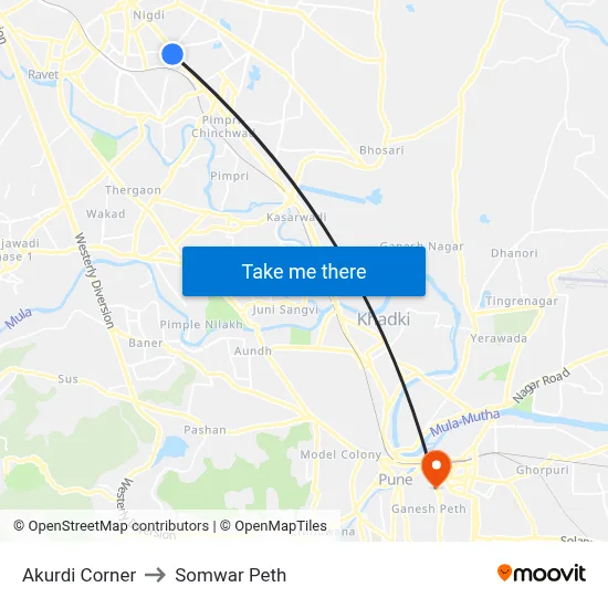 Akurdi Corner to Somwar Peth map