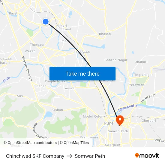 Chinchwad SKF Company to Somwar Peth map