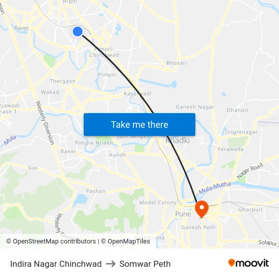 Indira Nagar Chinchwad to Somwar Peth map