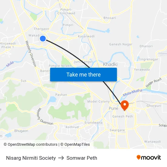 Nisarg Nirmiti Society to Somwar Peth map