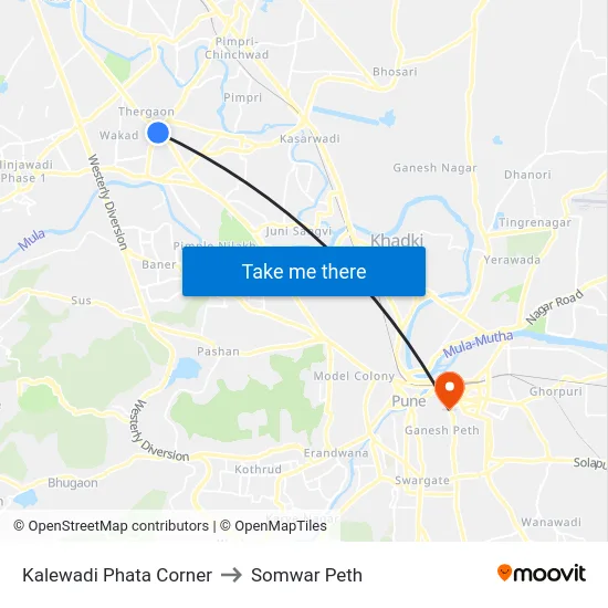 Kalewadi Phata Corner to Somwar Peth map