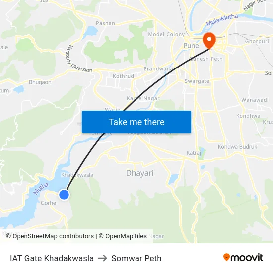 IAT Gate Khadakwasla to Somwar Peth map