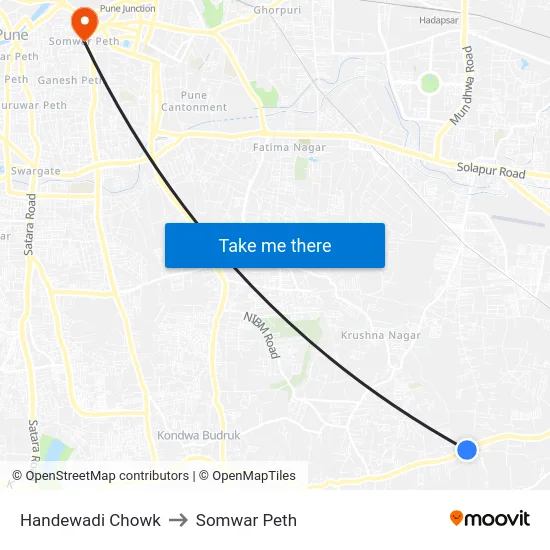 Handewadi Chowk to Somwar Peth map