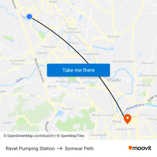 Ravet Pumping Station to Somwar Peth map