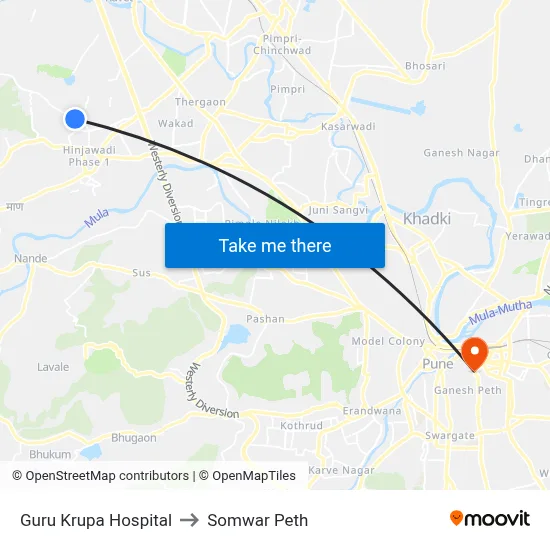 Guru Krupa Hospital to Somwar Peth map