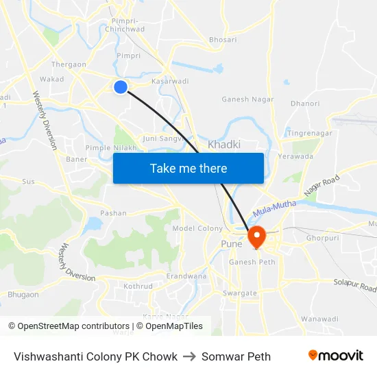 Vishwashanti Colony PK Chowk to Somwar Peth map