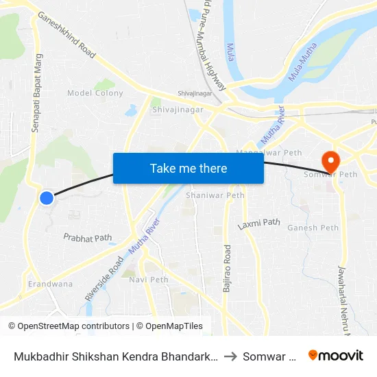 Mukbadhir Shikshan Kendra Bhandarkar Road to Somwar Peth map