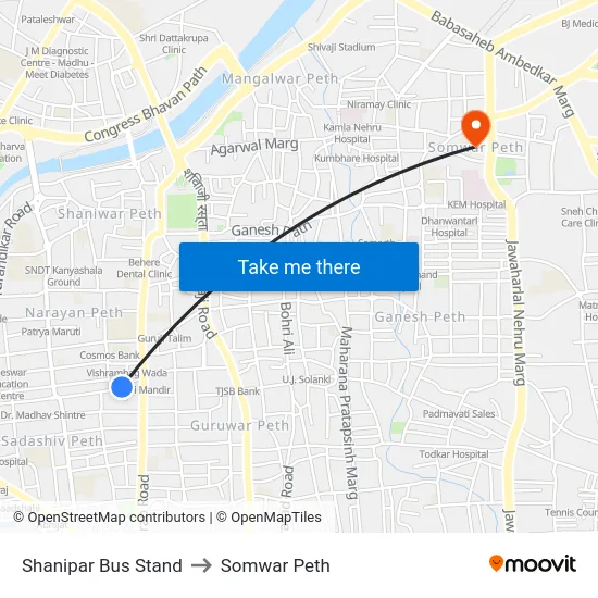 Shanipar Bus Stand to Somwar Peth map