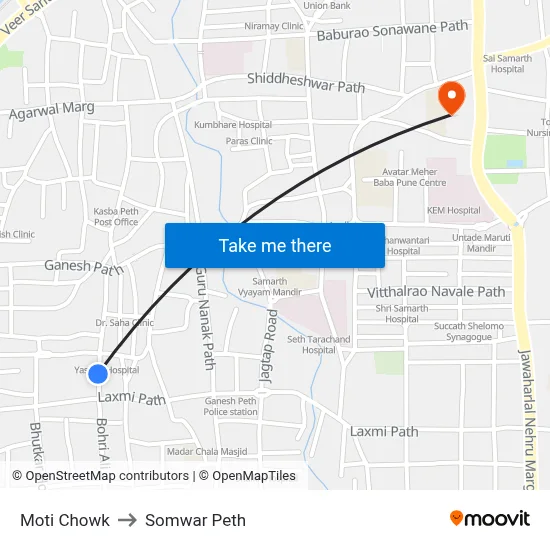 Moti Chowk to Somwar Peth map