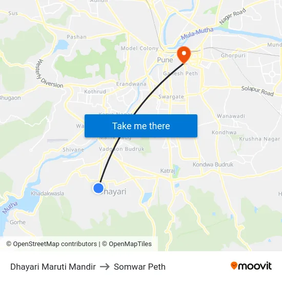 Dhayari Maruti Mandir to Somwar Peth map