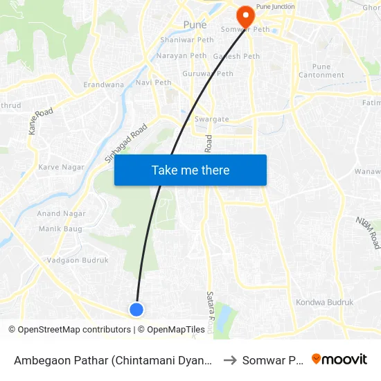 Ambegaon Pathar (Chintamani Dyanpeeth) to Somwar Peth map
