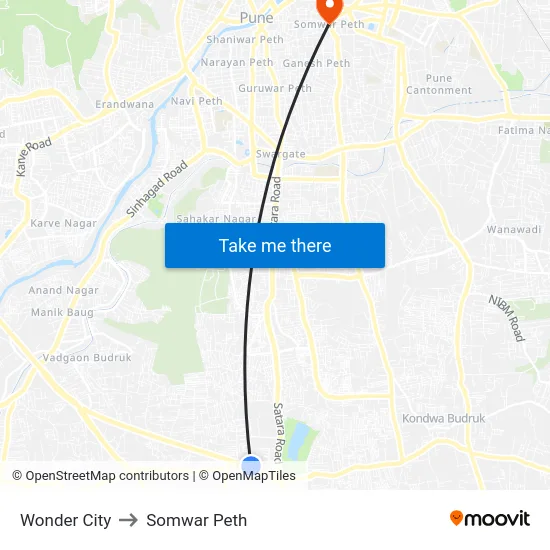 Wonder City to Somwar Peth map