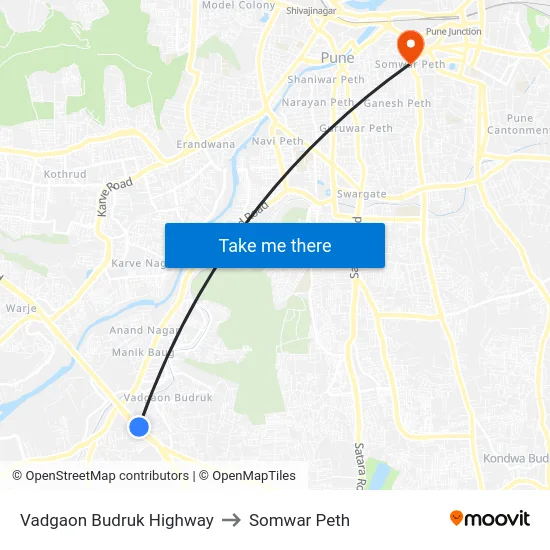 Vadgaon Budruk Highway to Somwar Peth map