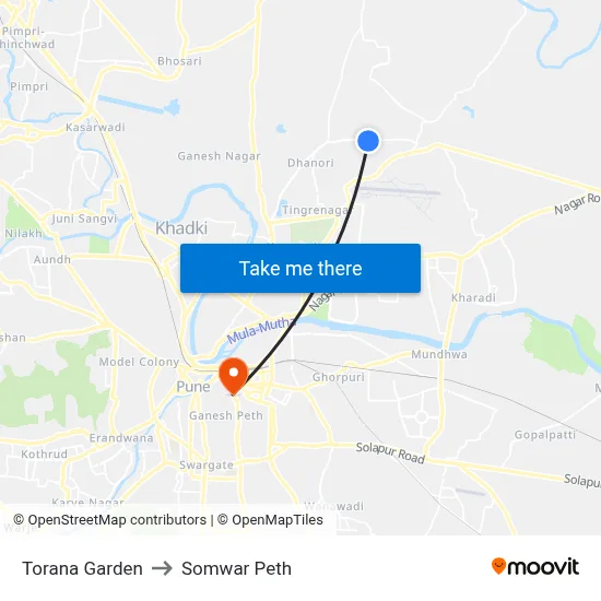 Torana Garden to Somwar Peth map