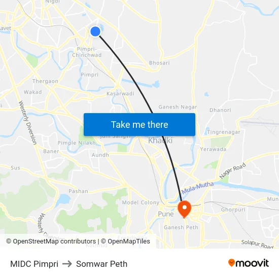 MIDC Pimpri to Somwar Peth map