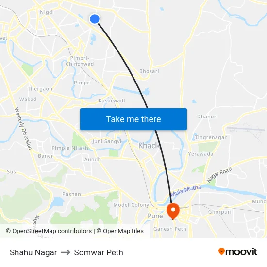 Shahu Nagar to Somwar Peth map