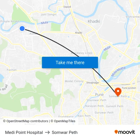 Medi Point Hospital to Somwar Peth map