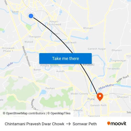Chintamani Pravesh Dwar Chowk to Somwar Peth map